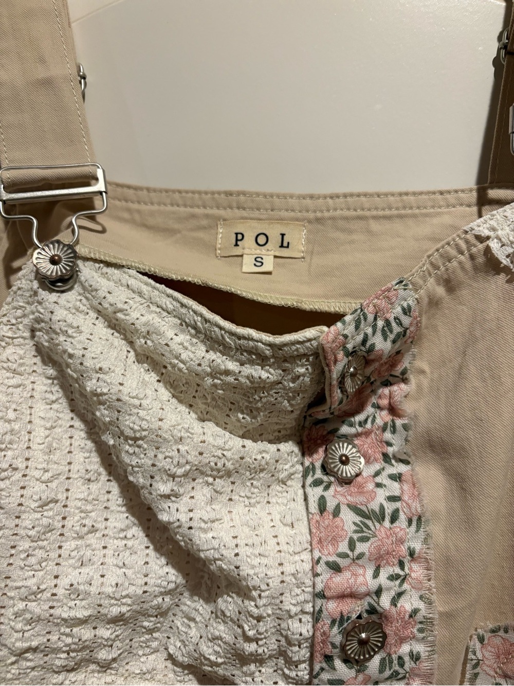 POL Cream Patchwork Wide-Leg Jumpsuit with Floral Trim - Picture 7 of 7